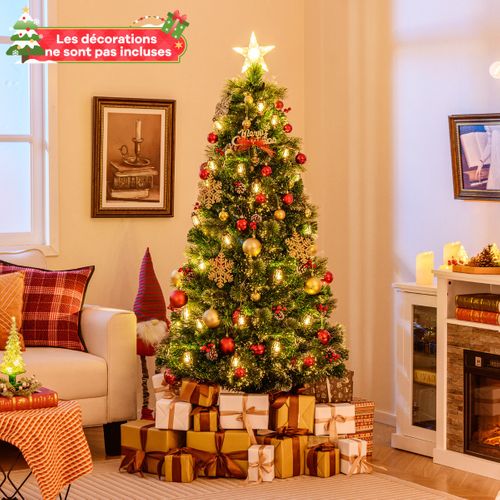 Sapin De Noël - Arbre De Noël Artificiel Avec 8 Modes D'eclairage LED Blanc Chaud Rouge