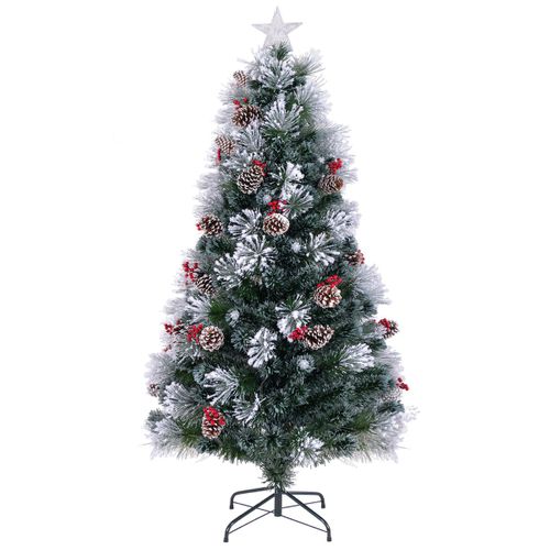 Sapin De Noël - Arbre De Noël Floqué Pointes De Branches Grappes De Baies Rouges 150cm Vertetblanc