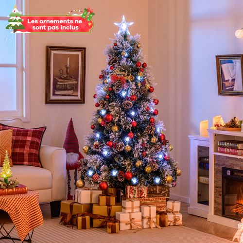 Sapin De Noël - Arbre De Noël Floqué Pointes De Branches Grappes De Baies Rouges 150cm Vertetblanc