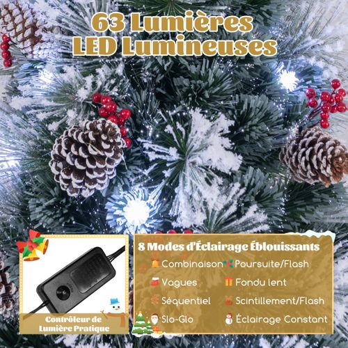 Sapin De Noël - Arbre De Noël Floqué Pointes De Branches Grappes De Baies Rouges 150cm Vertetblanc