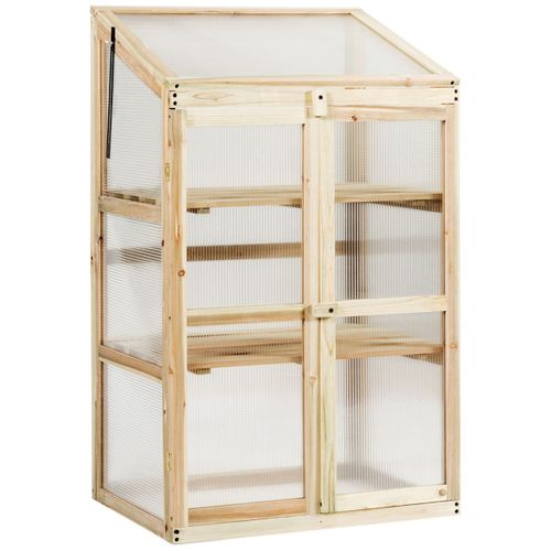 Mini Serre De Jardin 3 Niveaux HOMASIS - 133 Cm De Haut, Polycarbonate Transparent, Cadre Bois Sapin - 71x41x133 Cm