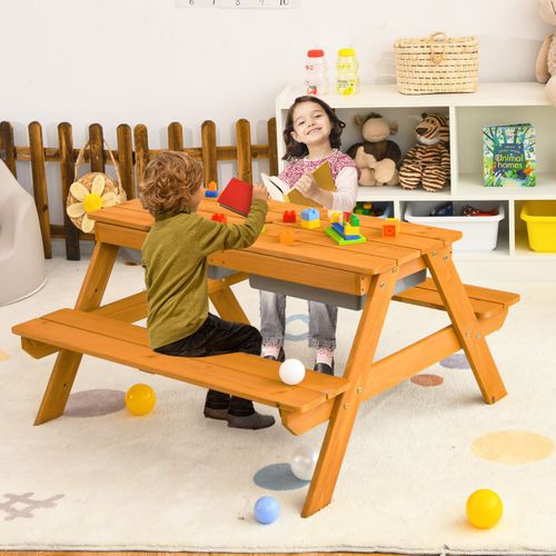 Table De Jardin Pour Enfant Avec 2 Bancs Et Parasol 2 Boîtes Plateau Amovible Blanc