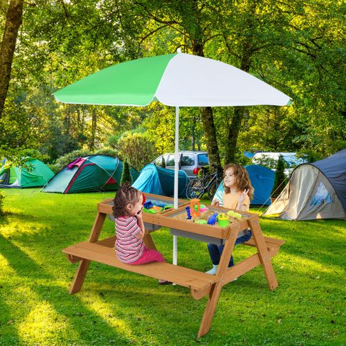 Table De Jardin Pour Enfant Avec 2 Bancs Et Parasol 2 Boîtes Plateau Amovible Blanc