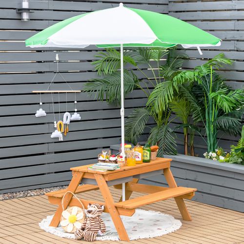 Table De Jardin Pour Enfant Avec 2 Bancs Et Parasol 2 Boîtes Plateau Amovible Blanc