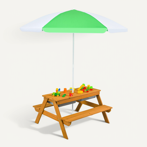 Table De Jardin Pour Enfant Avec 2 Bancs Et Parasol 2 Boîtes Plateau Amovible Blanc