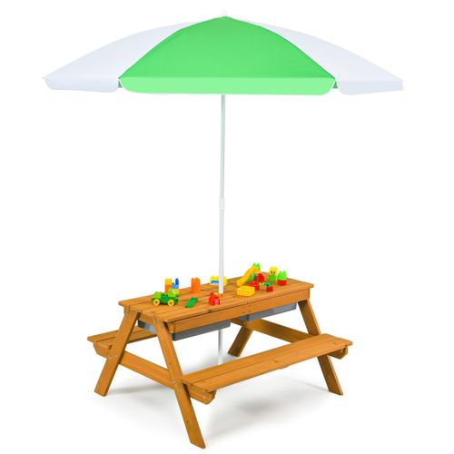 Table De Jardin Pour Enfant Avec 2 Bancs Et Parasol 2 Boîtes Plateau Amovible Blanc