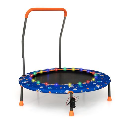 Trampoline Enfants, Tapis De Saut D.92cm Lumineux Avec Poignée Amovible Charge 25kg Bleu
