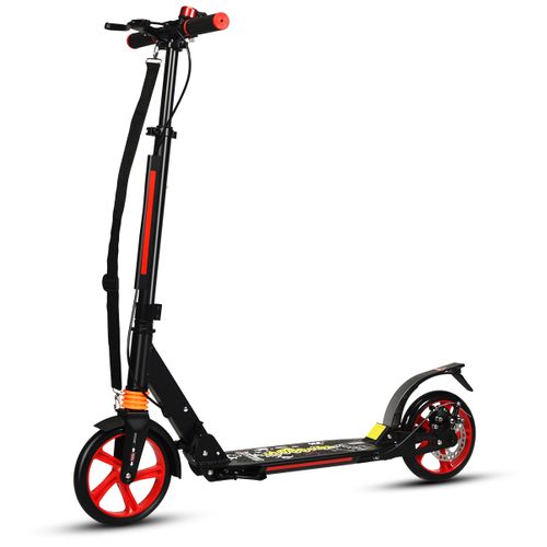 Trottinette à 2 Roues, Tapis De Saut Avec Frein Pliable 3 Hauteures Aajustables Rougeetnoir