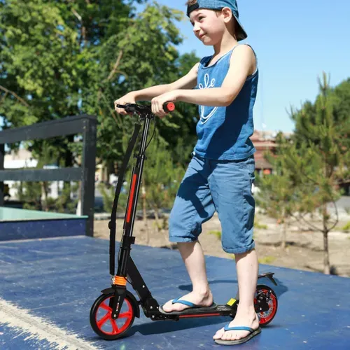 Trottinette à 2 Roues, Tapis De Saut Avec Frein Pliable 3 Hauteures Aajustables Rougeetnoir
