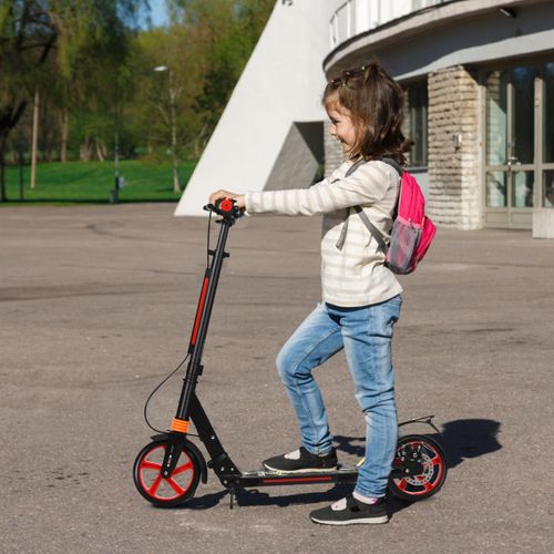 Trottinette à 2 Roues, Tapis De Saut Avec Frein Pliable 3 Hauteures Aajustables Rougeetnoir
