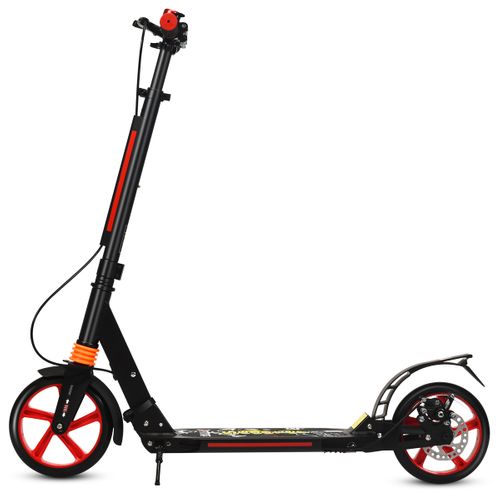 Trottinette à 2 Roues, Tapis De Saut Avec Frein Pliable 3 Hauteures Aajustables Rougeetnoir