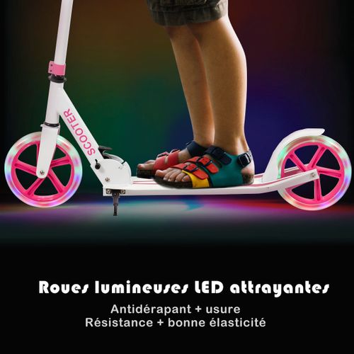 Trottinette Enfant Pliable, Tapis De Saut Avec 2 Roues Clignotantesetguidon Réglable