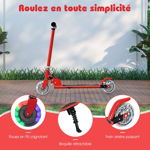 Trottinette Enfant, Tapis De Saut 2 Roues Patinette Enfant Pliable Scooter Enfant Kick Rouge