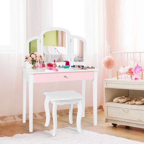Coiffeuse Maquillage Enfant Avec Miroir éclairé Et Tiroir - Costway - Neuf, à Monter (MDF)