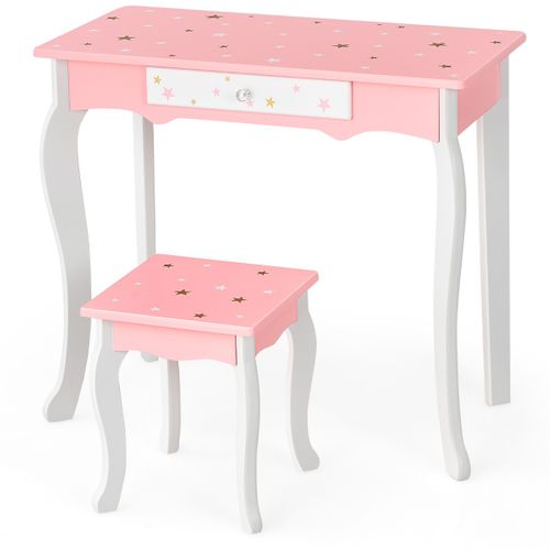 Coiffeuse Enfant, Table De Maquillage Avec Tabouret Tiroir Miroir à 3 Volets Amovible Rose