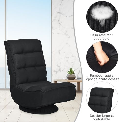 Coussin De Sol, Chaise Relax Pliable Et Réglable En 5 Positions Pivotant 360 Degrés Rembourrée