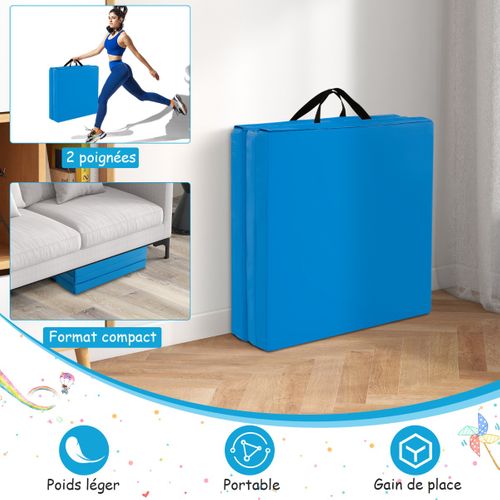 Tapis De Gymnastique Pliant SEGAWE - Triple Pli, 6x2x2 Pieds - Bleu - Neuf