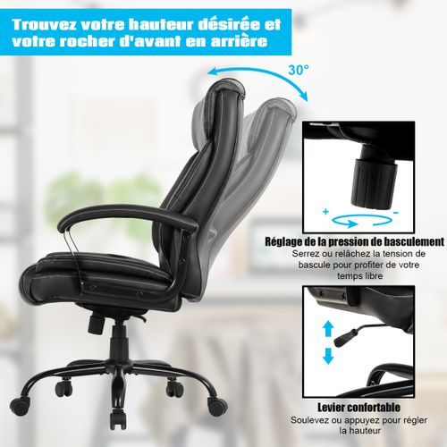 Fauteuil à Bascule Pivotante Ultra Souple En Similicuir Hauteur Réglable Base Robuste Noir