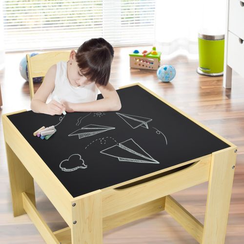 Table Enfant Tableau Amovible à 2 Faces Et 2 Boîtes Avec Chaise Bureau Enfant Avec Rangement