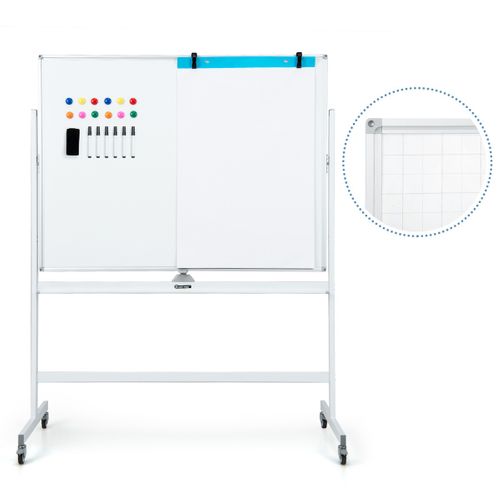 Tableau Blanc Mobile Magnétique Double Face Quadrillé, 120x90cm Tableau Réversible