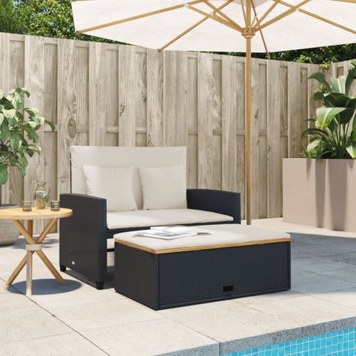 Canapé De Jardin - Canapé D'extérieur 2 Places Coussins Noir Résine Tresséeetacacia