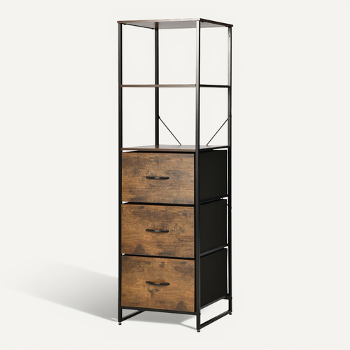 Bibliothèque, Étagère, Meuble De Rangement Avec 3 Tiroirs Industriel 43x39x156cm Marron Rustique