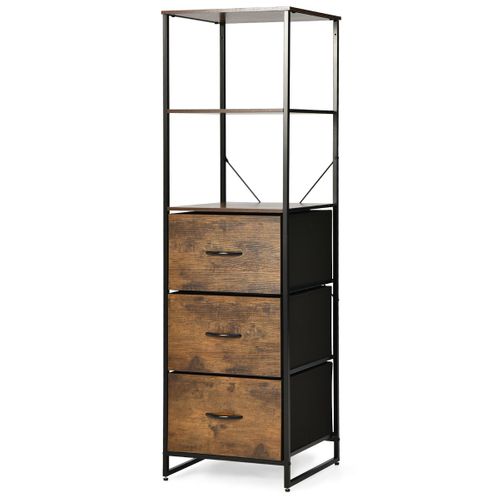 Bibliothèque, Étagère, Meuble De Rangement Avec 3 Tiroirs Industriel 43x39x156cm Marron Rustique
