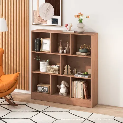 Bibliothèque, Étagère, Meuble De Rangement à 8 Cubes Autoportant à 3 Niveaux Bois 100 Cm Naturel
