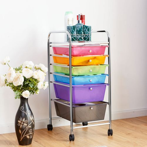 Desserte De Cuisine Chariot De Rangement Roulant 6 Tiroirs Amovibles 32,5x37x74,5cm Multicolore