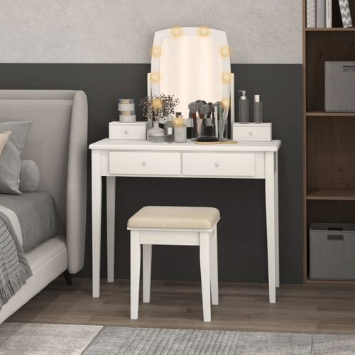 Coiffeuse Avec Miroir Et Tabouret Et Rangement