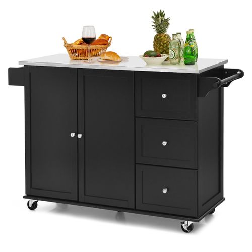 Desserte à Roulettes, Chariot De Rangement Avec 3 Tiroirs 2 Portes Et Porte-épices Noir