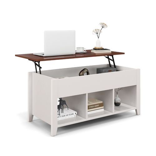 Table Basse, Table De Salon Avec Plateau Relevable Polyvalents Pour Salon Bureau Blanc