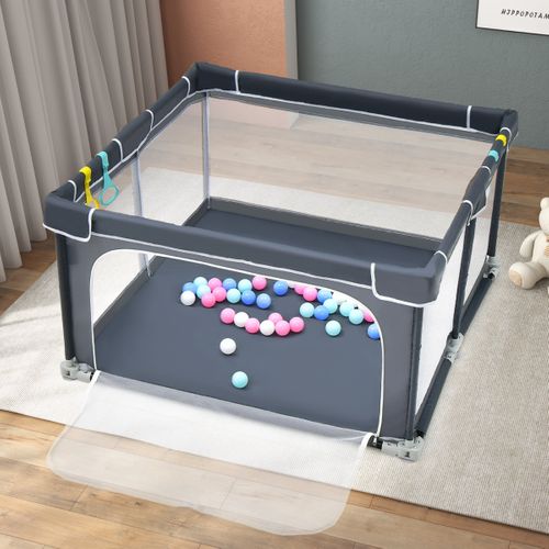 Parc Bébé En Tissu Oxford 120x160x66cm Avec Porte Zippée Et Sac De Rangement - Noir