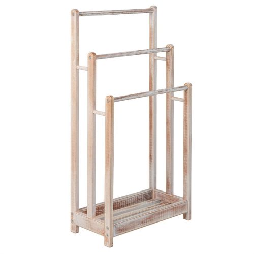Porte-serviettes Sur Pied En Bois 3 Barres Et Étagère De Rangement Inférieure Blanc