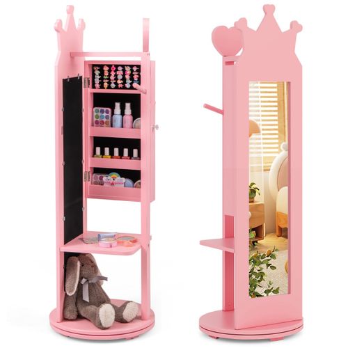 Armoire à Bijoux Licorne 2-en-1 Avec Miroir Plein Pied - Rangement Organisé Pour Enfants, Rose/blanc