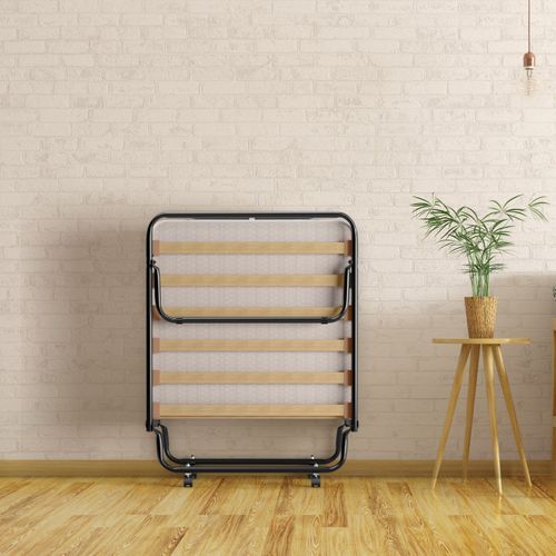 Lit D'appoint, Lit Pliant, Lit Simple Sur Roulettes 190 X 80 X 33 Cm Avec Matelas En Mousse