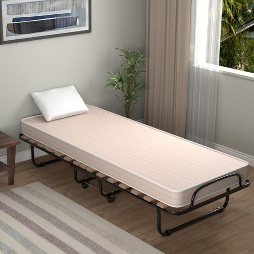 Lit D'appoint, Lit Pliant, Lit Simple Sur Roulettes 190 X 80 X 33 Cm Avec Matelas En Mousse
