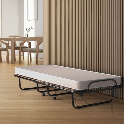 Lit D'appoint, Lit Pliant, Lit Simple Sur Roulettes 190 X 80 X 33 Cm Avec Matelas En Mousse
