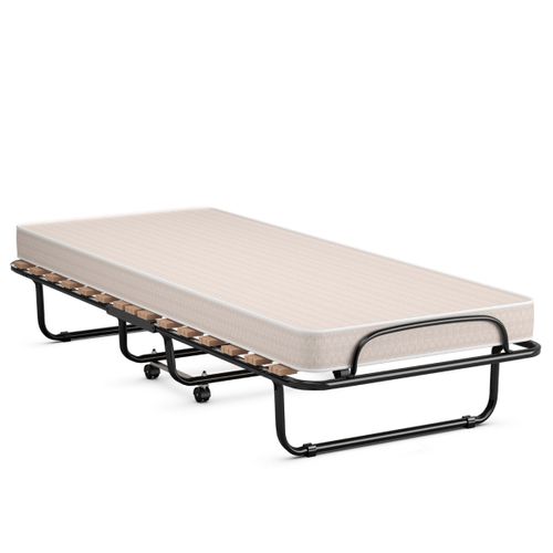 Lit D'appoint, Lit Pliant, Lit Simple Sur Roulettes 190 X 80 X 33 Cm Avec Matelas En Mousse