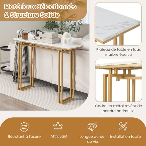 Table Console, Meuble D'entrée, Console Meuble Marbre Cadre En Métal 110x30x81cm Or