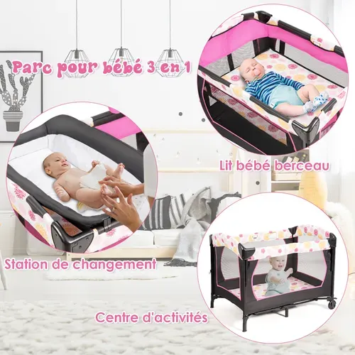 3 En 1 Lit Parapluie Pour Bébé Avec Table à Langer Pour Bébé 0-36 Mois Hauteur Réglable