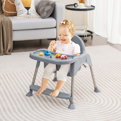 4 En 1 Chaise Haute Bébé Convertible Avec Plateau Double Amovibleetharnais De Sécurité à 3 Points