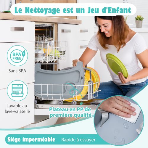 4 En 1 Chaise Haute Bébé Convertible Avec Plateau Double Amovibleetharnais De Sécurité à 3 Points