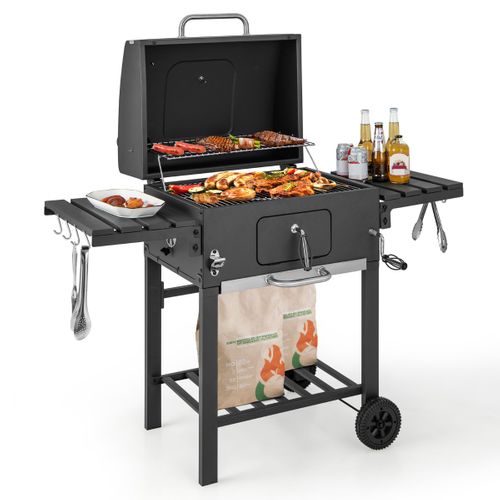 Barbecue à Charbon De Bois Extérieur Gril Au Charbon De Bois Portable Avec 2 Tables D'appoint