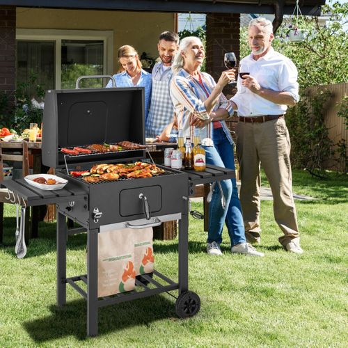 Barbecue à Charbon De Bois Extérieur Gril Au Charbon De Bois Portable Avec 2 Tables D'appoint