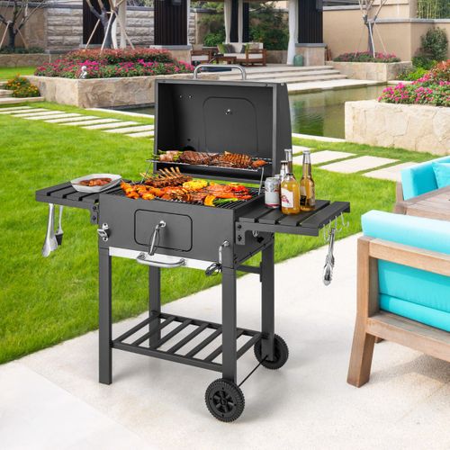 Barbecue à Charbon De Bois Extérieur Gril Au Charbon De Bois Portable Avec 2 Tables D'appoint