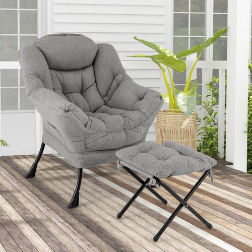 GOPLUS Fauteuil Pliable Avec Repose-Pieds - Style Scandinave - Confort Max - Pochette Latérale - Pour Salon Ou Chambre (Beige)