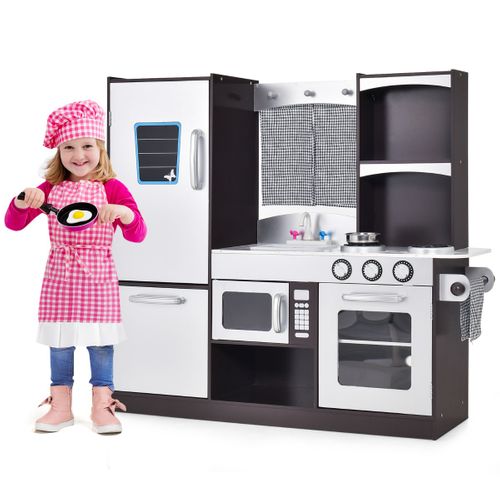 Cuisine Enfant En Sapin Non Toxique Avec Réfrigérateur à 2 Niveaux Évier, Four, Pour Enfant De 3+