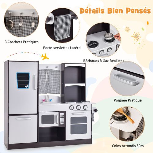 Cuisine Enfant En Sapin Non Toxique Avec Réfrigérateur à 2 Niveaux Évier, Four, Pour Enfant De 3+