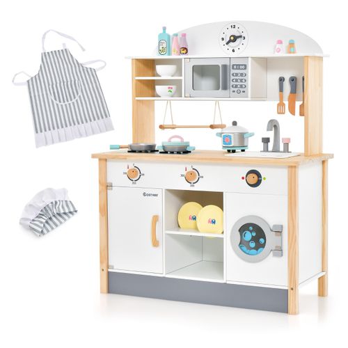 Cuisine Enfants En Bois Avec 17 Accessoires Jeu De Cuisine Avec Micro-ondes Et Machine à Laver